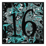 Teal & Black Grunge 16th Birthday Personalized Announcement