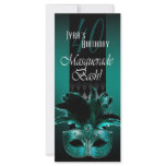 Teal Black Masquerade Birthday Party Invitation rack cards