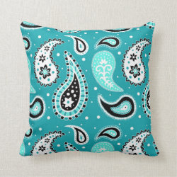 Teal Black Paisley Pattern Decorative Pillow