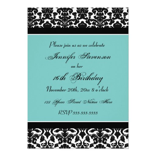 Teal Black Photo 16th Birthday Party Invitations