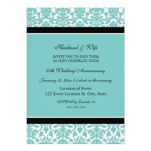 Teal Black Photo 50th Anniversary Party Invitation
