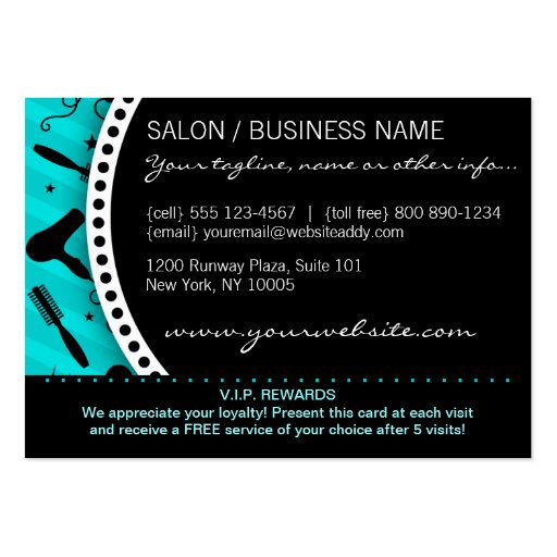 Teal & Black Salon Loyalty Business Cards (back side)