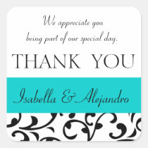 Teal, Black Wedding Favor Thank You Message stickers