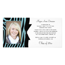 Teal Black Zebra Print Photo Graduation Party Customized Photo Card