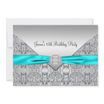 Teal Blue 15th Quinceanera Birthday Custom Announcement