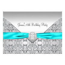 Teal Blue 15th Quinceanera Birthday Custom Announcement