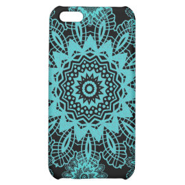 Teal Blue and Black Doily Lace Snowflake Mandala Case For iPhone 5C