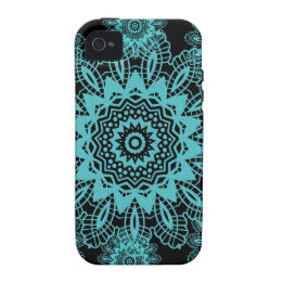 Teal Blue and Black Lace Snowflake Mandala iPhone 4/4S Covers