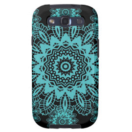 Teal Blue and Black Lace Snowflake Mandala Galaxy S3 Cover