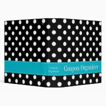 Teal Blue and Black Polka Dot Coupon Organizer Binders