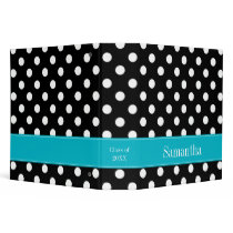 Teal Blue and Black Polka Dot Personalized School binders