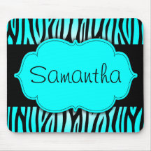 Teal Blue and Black Zebra Personalized Mouse Pad