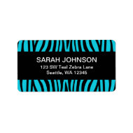 Teal Blue and Black Zebra Return Address Label label