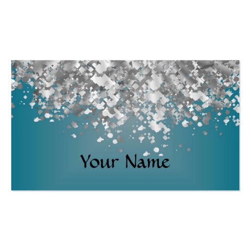 Teal blue and faux glitter business card template (front side)