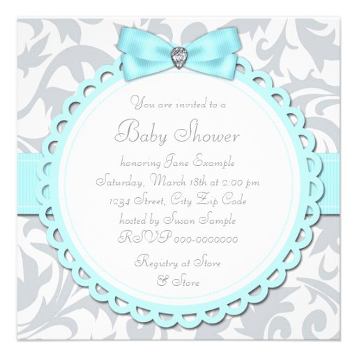 Teal Blue and Gray Footprint Baby Girl Shower Announcements