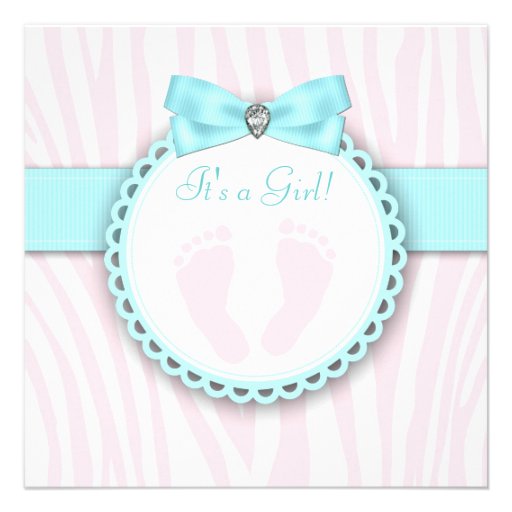 Teal Blue and Pink Footprint Baby Girl Shower Personalized Invite