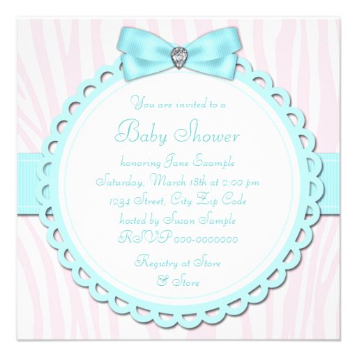 Teal Blue and Pink Footprint Baby Girl Shower Personalized Invite