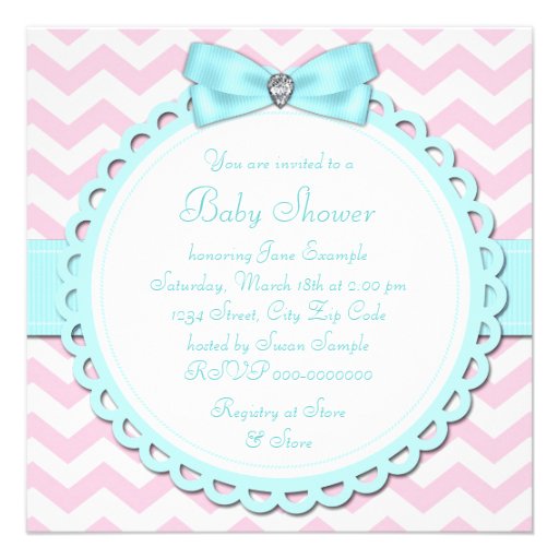 Teal Blue and Pink Footprint Baby Girl Shower Custom Invitations