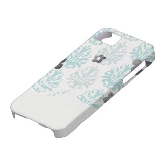 teal blue and slate blue damask on white iPhone 5 cases Casemate_case