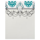 teal blue and slate blue damask on white letterhead