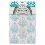 teal blue and slate blue damask peacocks customized stationery