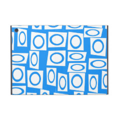 Teal Blue and White Fun Circle Square Pattern iPad Mini Cover