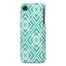 Teal Blue and White Geometric Patterns iPhone 4 Case
