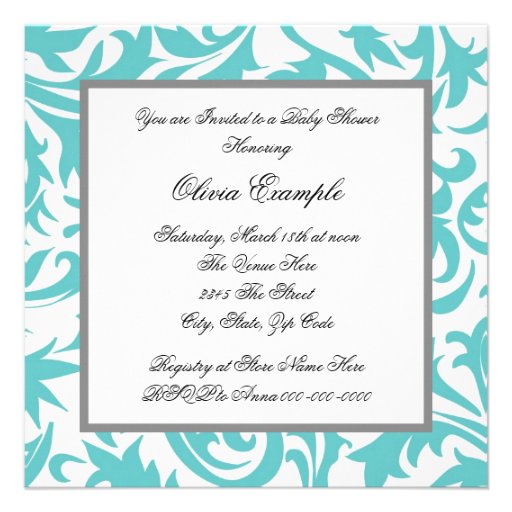 Teal Blue Baby Carriage Baby Shower Invitations