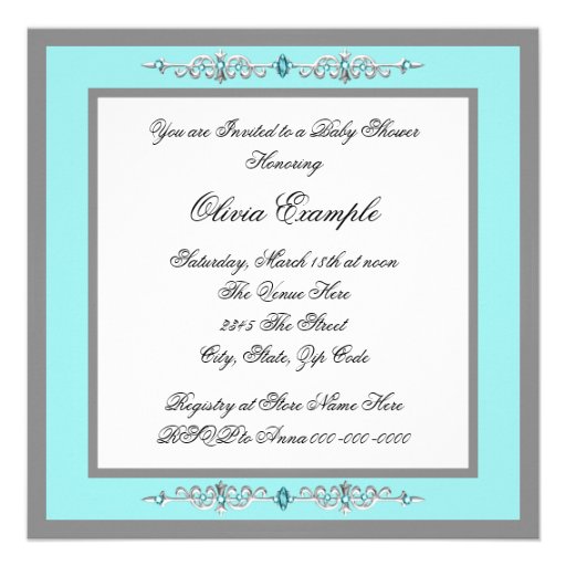 Teal Blue Baby Carriage Baby Shower Invitations