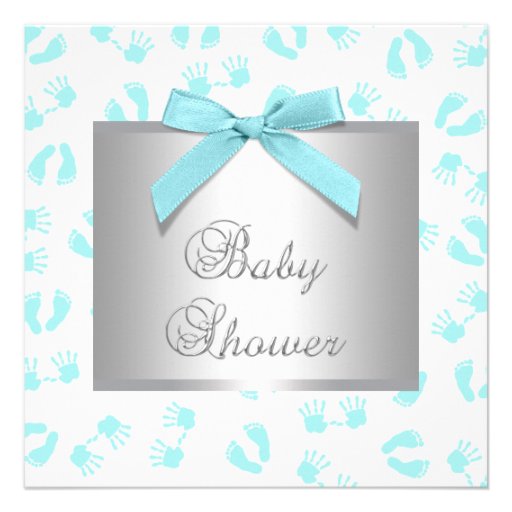 Teal Blue Baby Hands Feet Baby Shower Custom Invites (front side)