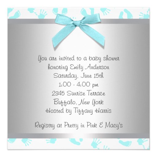 Teal Blue Baby Hands Feet Baby Shower Custom Invites