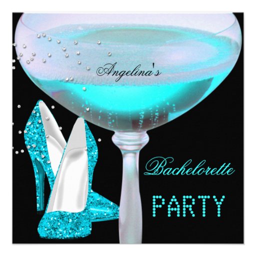 Teal Blue Bachelorette Party Champagne Shoes Custom Invites