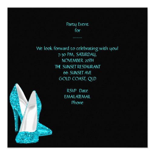 Teal Blue Bachelorette Party Champagne Shoes Custom Invites