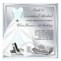 Teal Blue Ball Gown High Heels Teal Quinceanera Custom Invitation