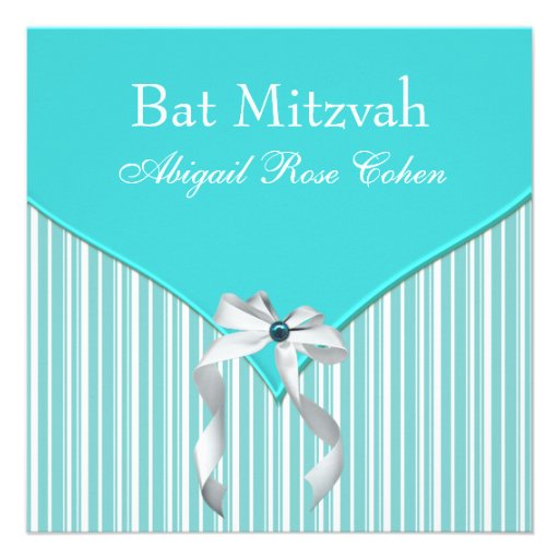 Teal Blue Bat Mitzvah Personalized Announcement