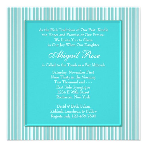 Teal Blue Bat Mitzvah Personalized Announcement