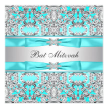 Teal Blue Bat Mitzvah Personalized Invitations