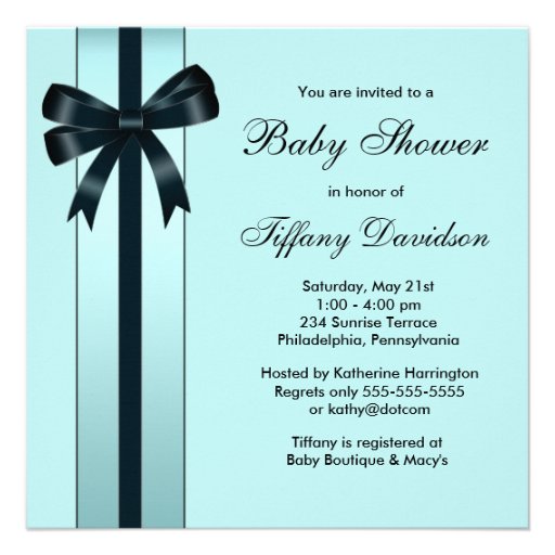 Teal  Blue Black Baby Shower Personalized Invitation