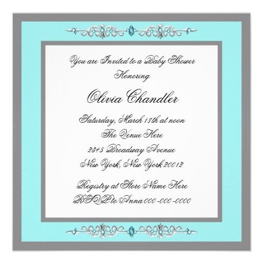 Teal Blue Black Carriage Baby Shower Invitations