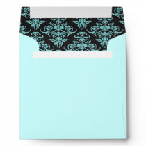 Teal Blue Black Damask Envelope