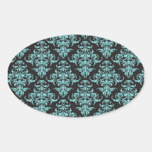 Teal Blue Black Damask Envelope Seal Label Stickers