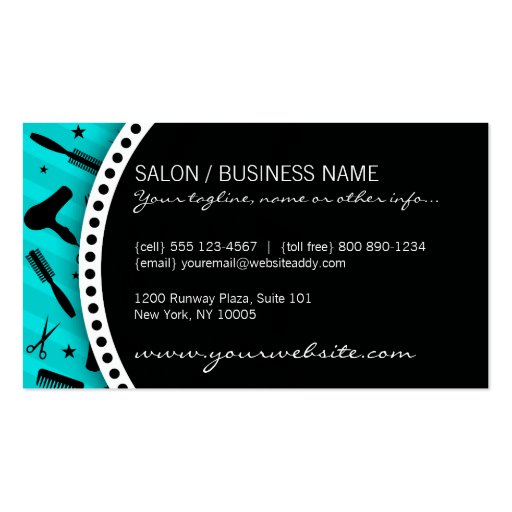 Teal Blue & Black Hair Salon Tools Business Cards (back side)