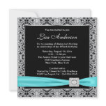 Teal Blue Black Lace Womans 50th Birthday Party Custom Invitations