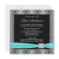 Teal Blue Black Lace Womans 50th Birthday Party invitation