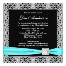 Teal Blue Black Lace Womans 50th Birthday Party Custom Invitations