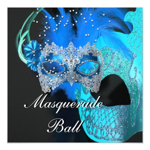 Teal Blue Black Masks Masquerade Ball Party Card Zazzle