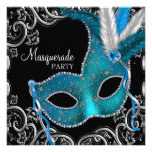 Teal Blue Black Masquerade Party Invites