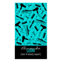 Teal Blue & Black Salon Tools Vertical Business Card Template