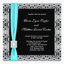 Teal Blue Black Silver Lace Classy Wedding invitations