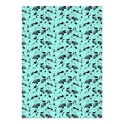 Teal Blue Black Swirl Aqua 5x7 Wedding Invitation